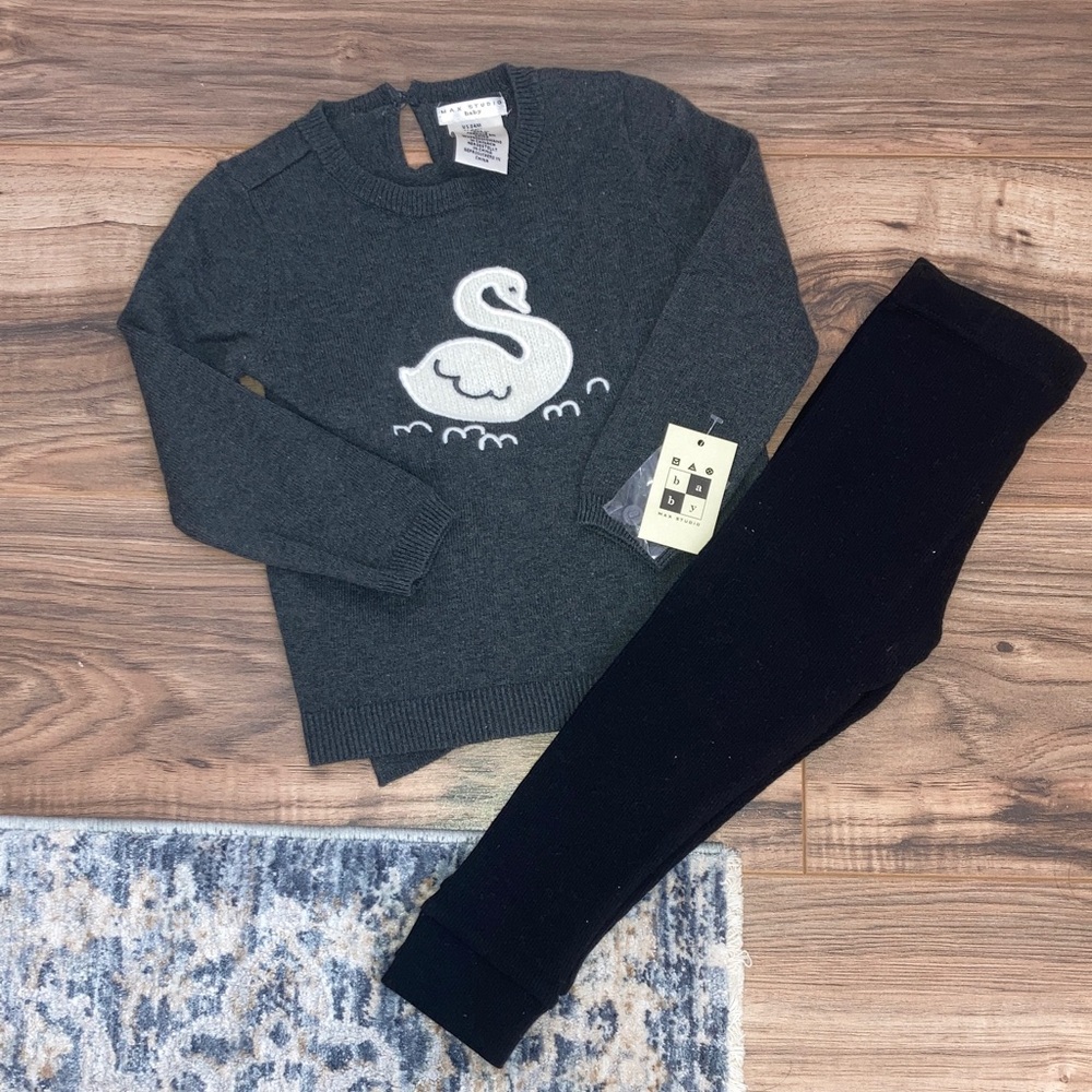 #105. Max Studio Baby - Elegant Swan Sweater and Ribbed Leggings Set